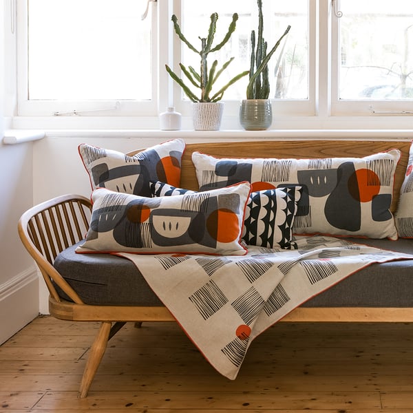 SECONDS SALE - Extra large Hand printed Linen cushion Troubadour grey design