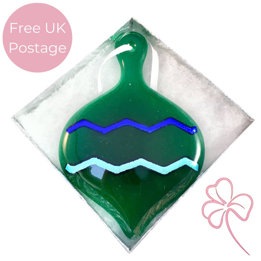 Translucent Teal Blue & Dichroic Patterned  Bauble Glass Decoration