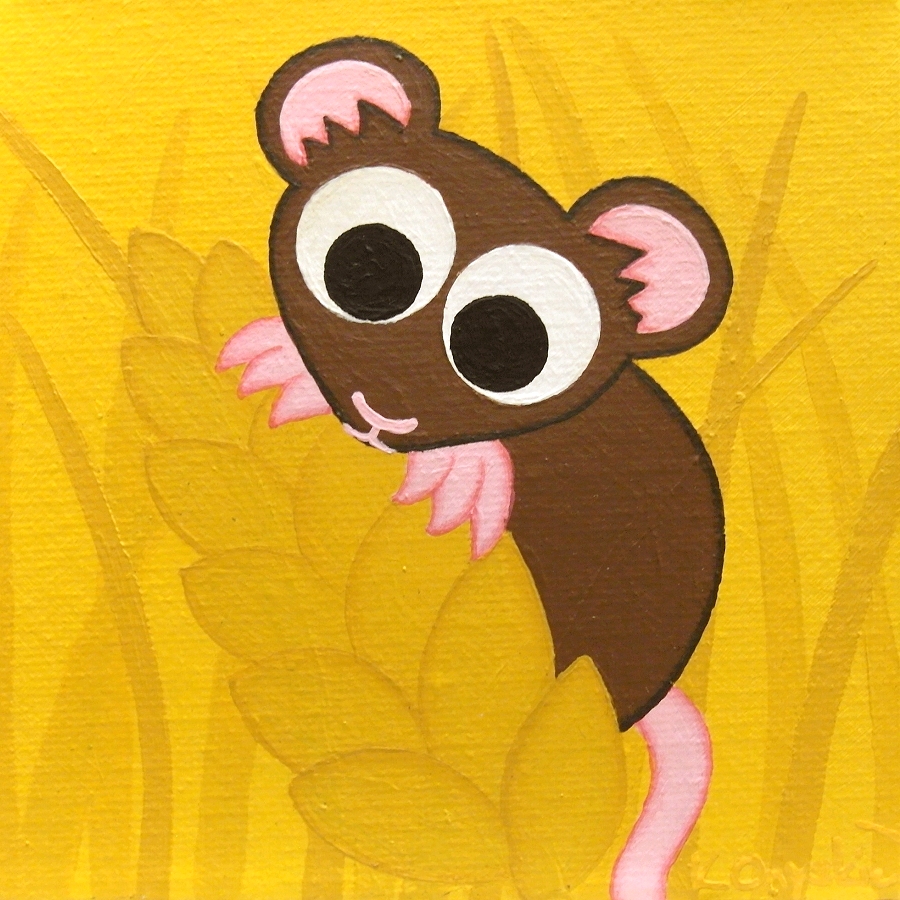 Harvest Mouse Painting - Small Canvas Art of a Cute Mouse on Wheat