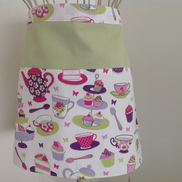 ‘Tea time’ Half Apron, fully lined, Vendors Apron, Craft Apron with pockets