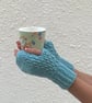 FINGERLESS MITTS , gloves ' Erme Trail '. Soft Wool blend. Aqua blue. - Image 1