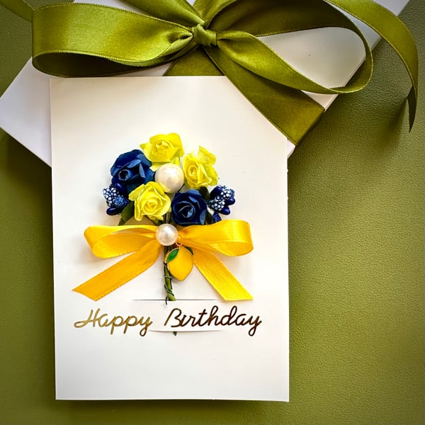 Mediterranean lemon style birthday card tropical Summer greetings mum keepsake