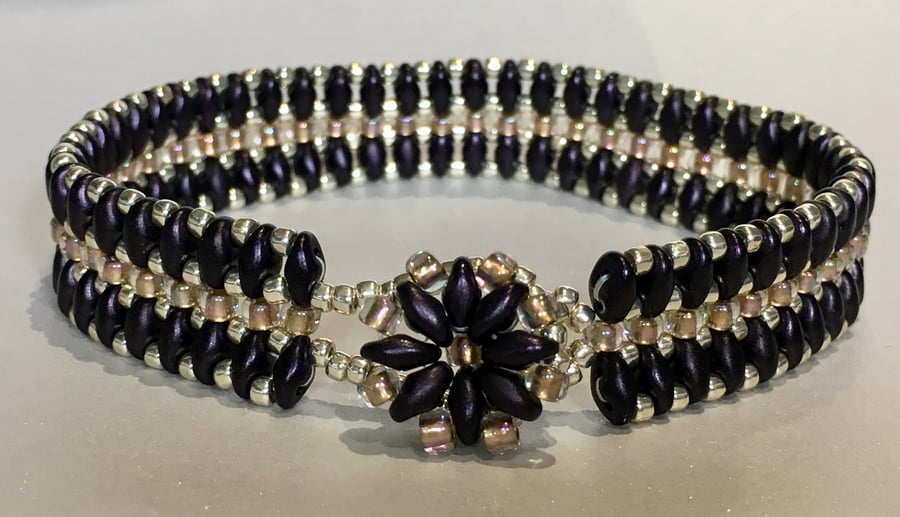 Gold and plum bead bracelet