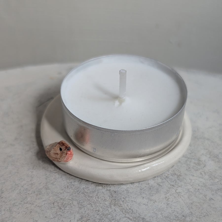 Ceramic tealight with robin handmade pottery candle holder 