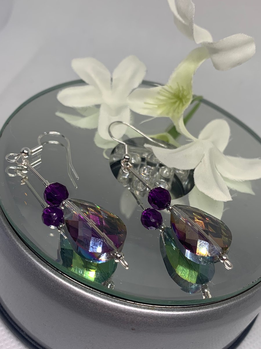 Swarovski amethyst & multi colour crystal earrings sterling silver wires 574