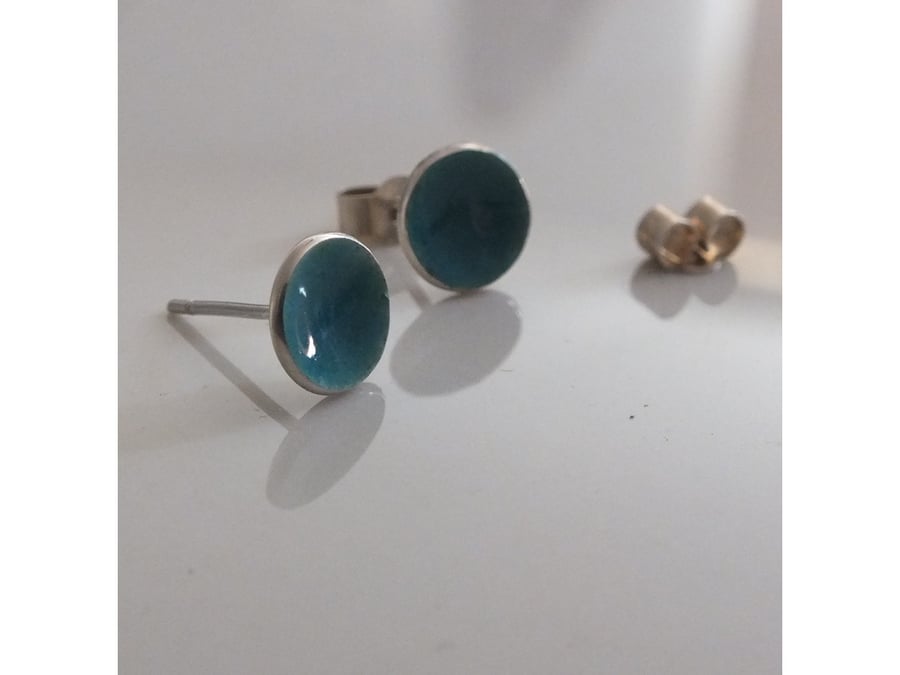 Turquoise coloured enamel silver earrings