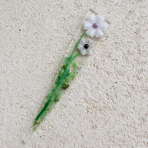 Fused glass plant pot stake, houseplant decoration, keepsake gift, flower No 4