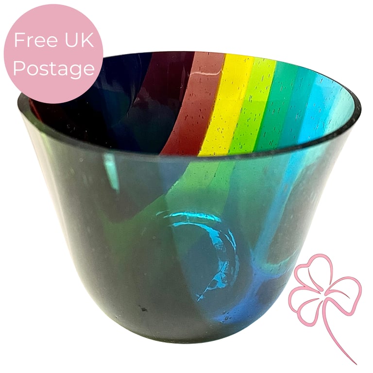 Handmade Rainbow Stripe Fused Glass Vase – Colourful Drop Bowl for Home Décor