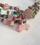 Floral summer beaded flower wrap bracelet with leaf charms - Image 6