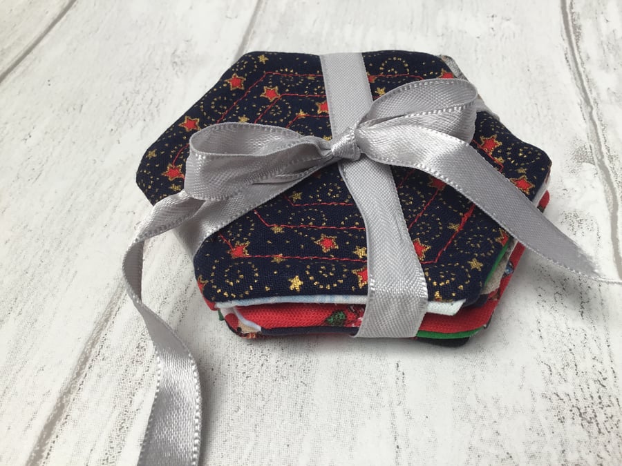 Christmas fabric coasters. Set of four.