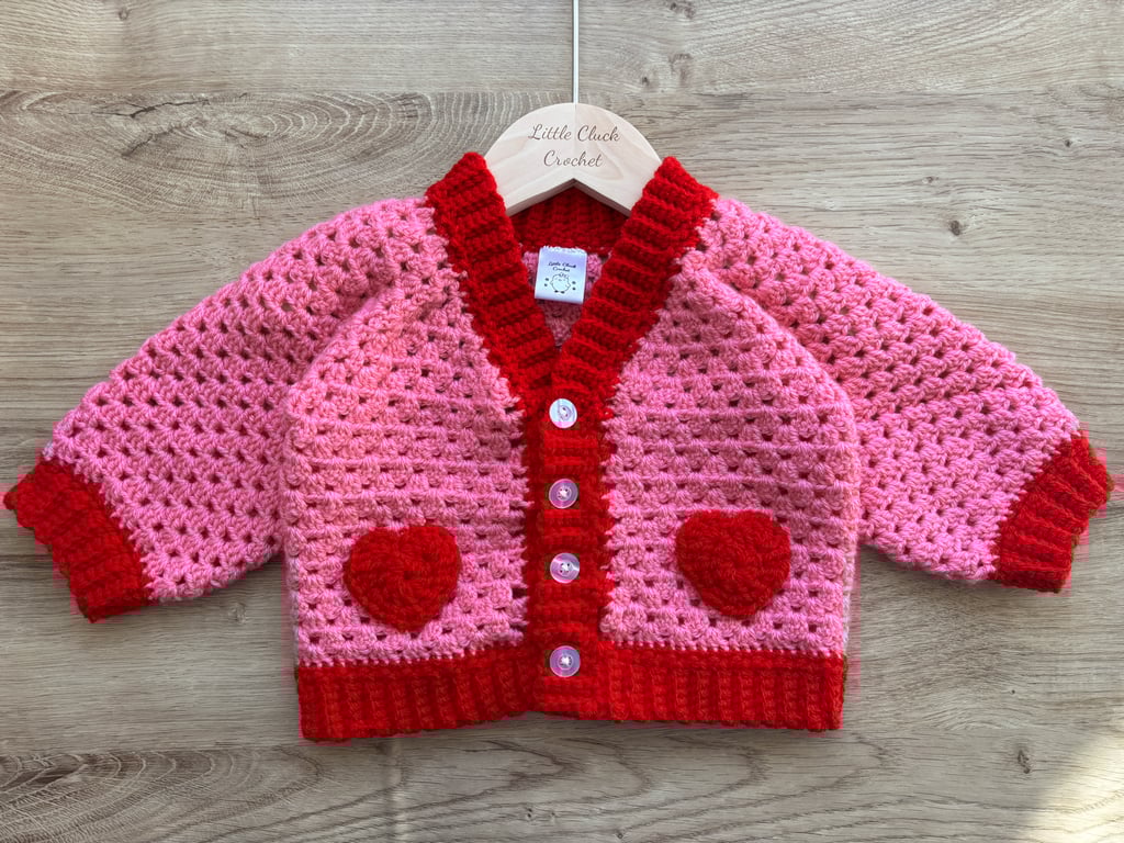 Crochet heart motif baby cardigan 6-12 months