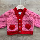 Crochet heart motif baby cardigan 6-12 months