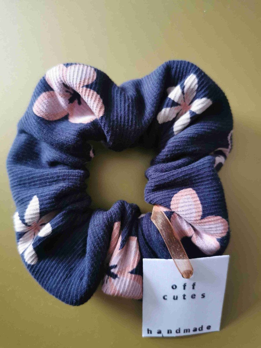 Navy Flowers Scrunchie 