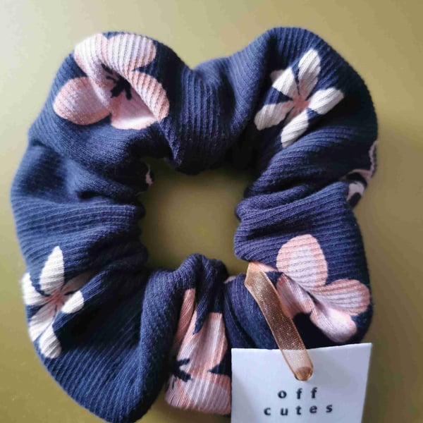 Navy Flowers Scrunchie 