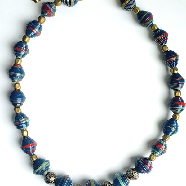 Multicoloured paper beaded necklace inspired by persian art