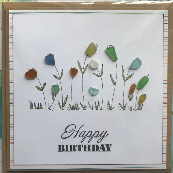 Sea Glass Birthday Card. Blank Inside