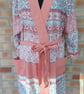 Ladies dressing gown kimono bath robe salmon pink grey upcycled summer robe - Image 1