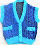 Baby's Cabled Waistcoat with Pockets, Hand Knitted Waistcoat, Baby Gift