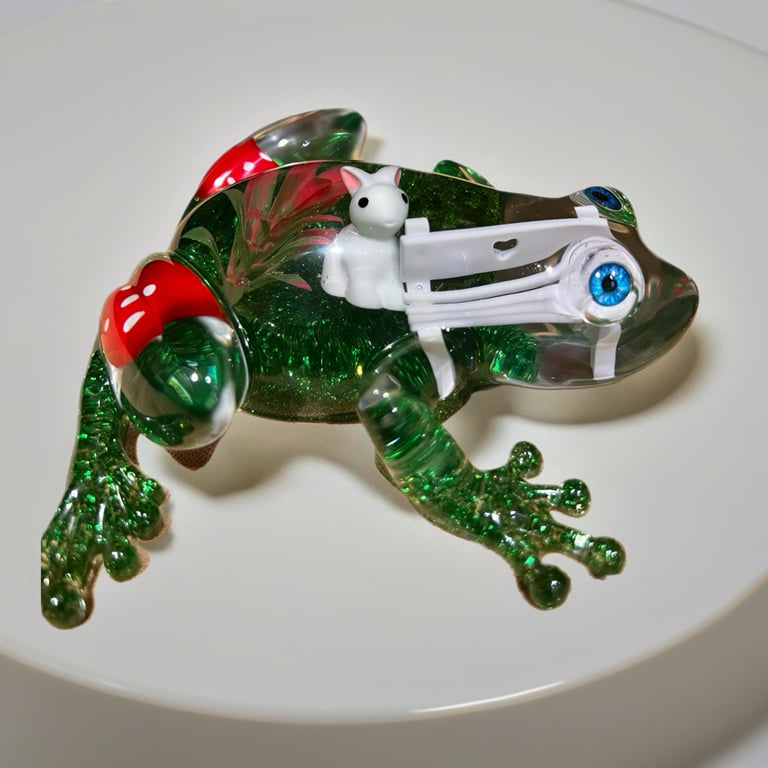 Resin Frog with Mini Rabbit Scene Inside – Handmade Woodland Ornament