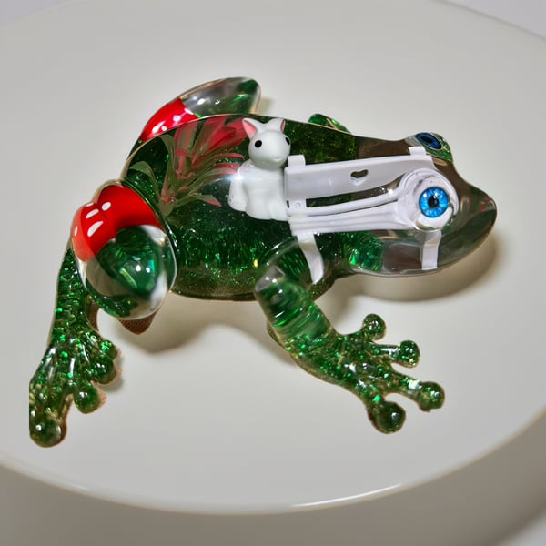 Resin Frog with Mini Rabbit Scene Inside – Handmade Woodland Ornament