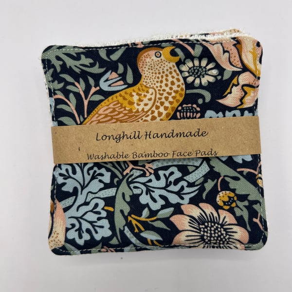 5 luxury Bamboo washable make up pads bird print reusable make up pads