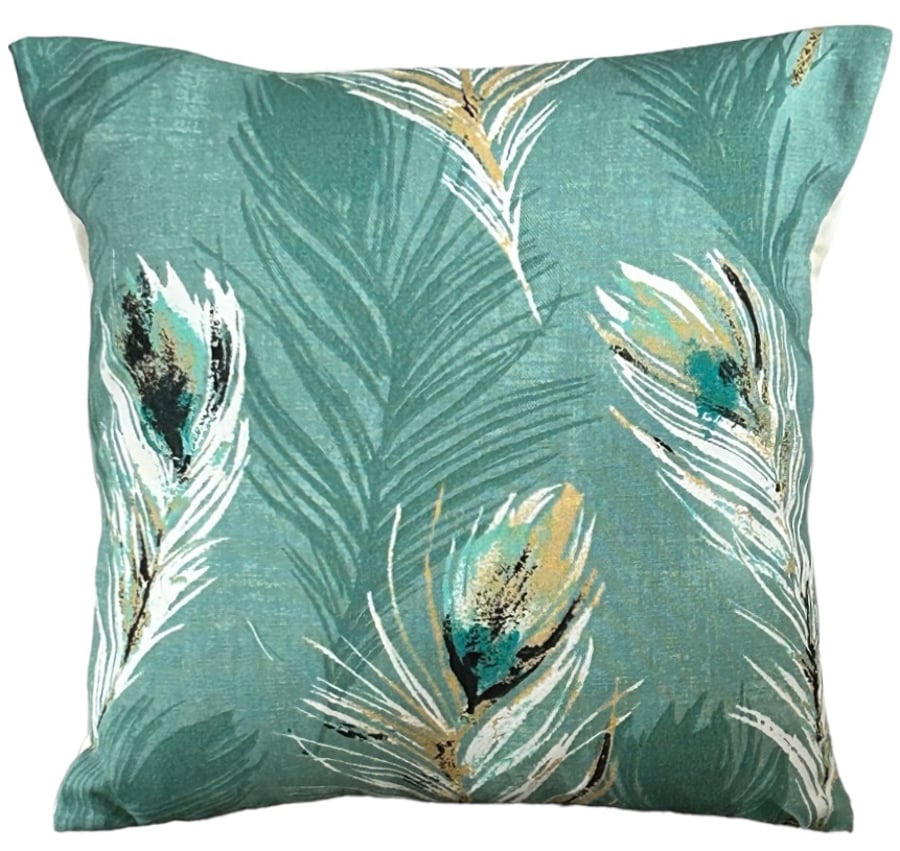 Peacock Feather Print Cushion Cover 12”x12”, Gift Idea