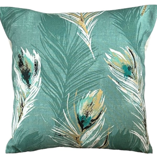 Peacock Feather Print Cushion Cover 12”x12”, Gift Idea