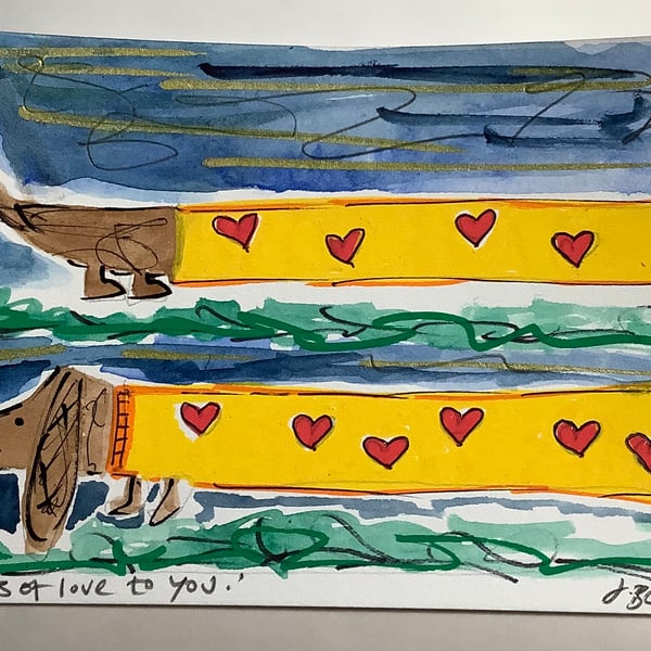 Sausage dog Valentine painting. Original art. Dachshund. Gift
