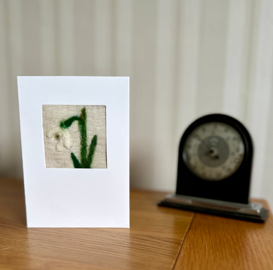 Needlefelted Snowdrops Greetings Card for Flower & Nature Lovers. Sympathy card