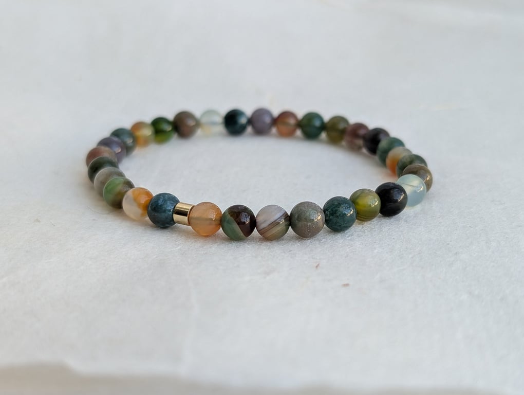 Mixed earthy agate gemstone stretch bracelet 