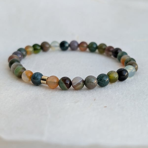Mixed earthy agate gemstone stretch bracelet 