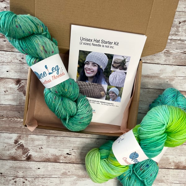 Hat knitting kit with one skein of hand dyed yarn