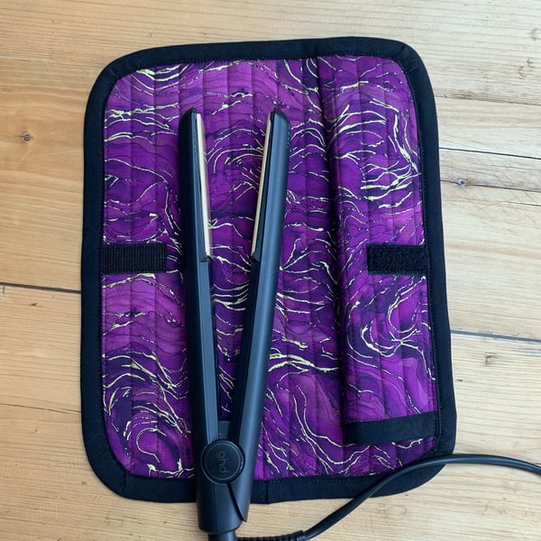 Purple And Gold Marble Effect Quilted Fabric Insulated Hair Straightener Mat