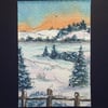 winter snow scene aceo miniature painting
