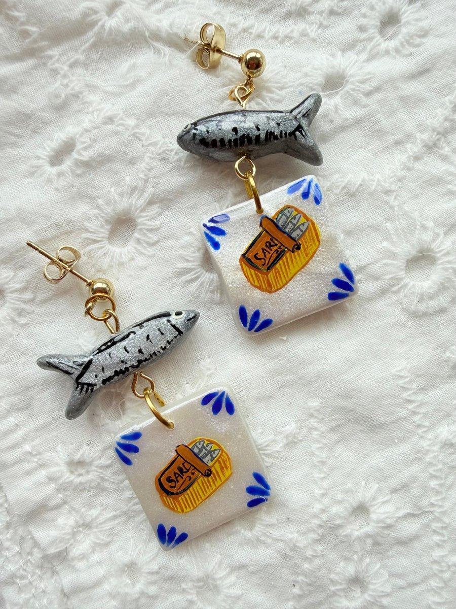 Mediterranean Sardine Tin Earrings - Unique piece