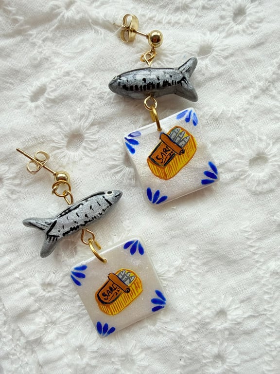 Mediterranean Sardine Tin Earrings - Unique piece
