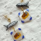 Mediterranean Sardine Tin Earrings - Unique piece