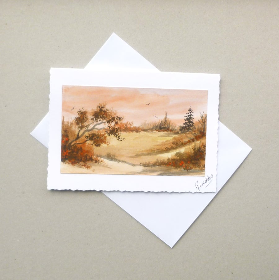 art watercolour hand painted landscape blank card ( ref F 786 A3 )