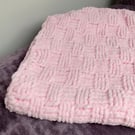 Pink chenille knitted baby blanket 