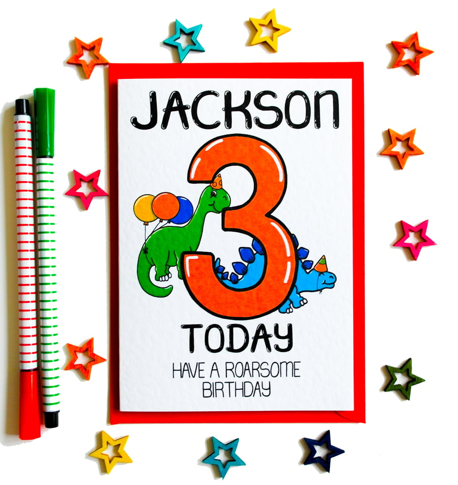 Personalisable Birthday Card - 3 Today Have A Roarsome Birthday, 3 Year Old Card