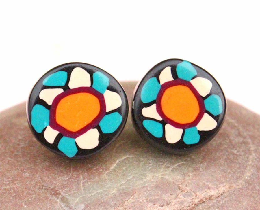  Ear Studs - Handmade Polymer Clay Flower Earrings - Daisy Age Ear Studs