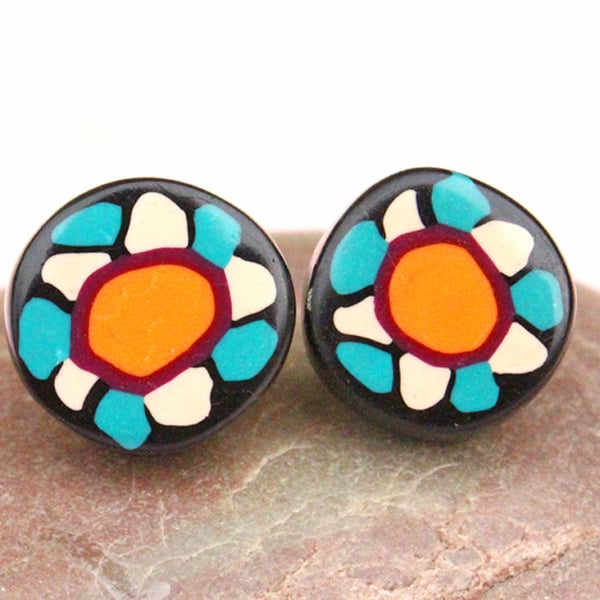  Ear Studs - Handmade Polymer Clay Flower Earrings - Daisy Age Ear Studs