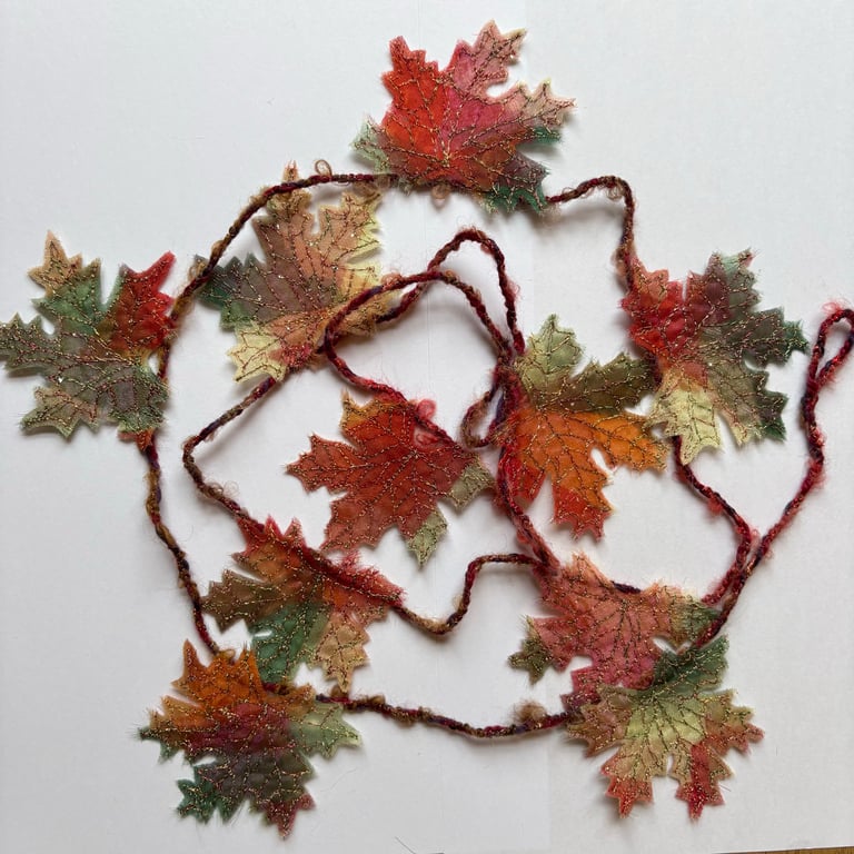Autumn Maple Leaf Leaves Embroidered Christmas Garland Bunting Decorations