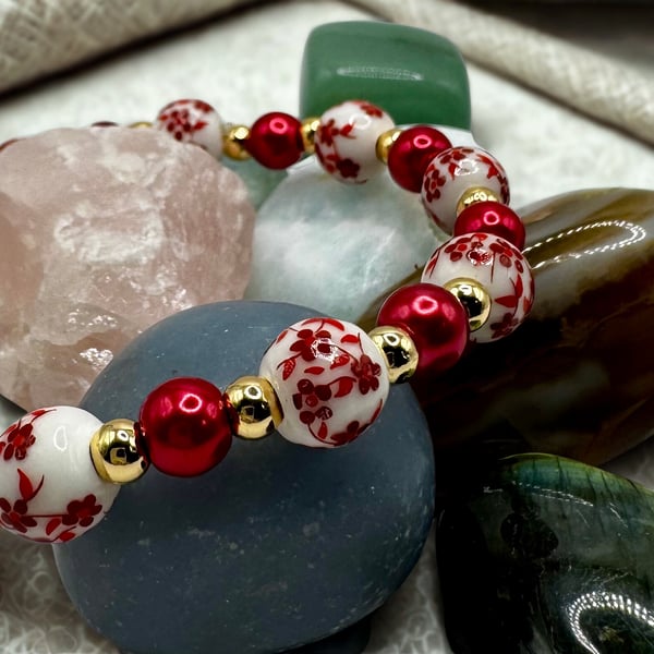 Red ceramic bead bracelet