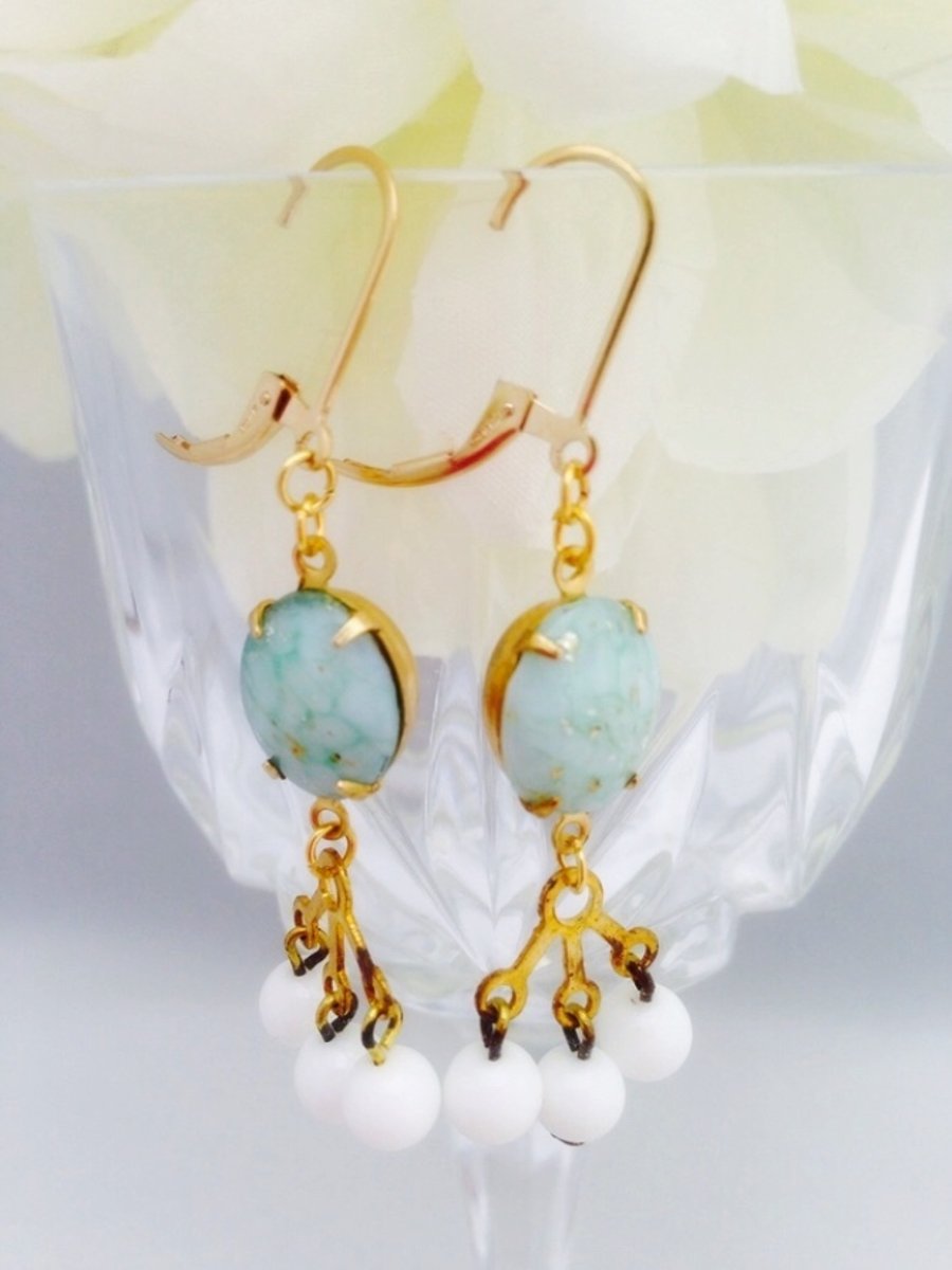 FREE P&P Vintage style glass marbled earrings with gold filled earwires. 