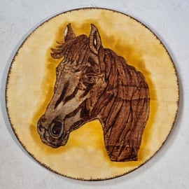 Brown pony horses head, pyrography original art hand painted wall art 30cm