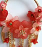 Red & Peach Lucite Flower Hoop Pendant Necklace - Image 3