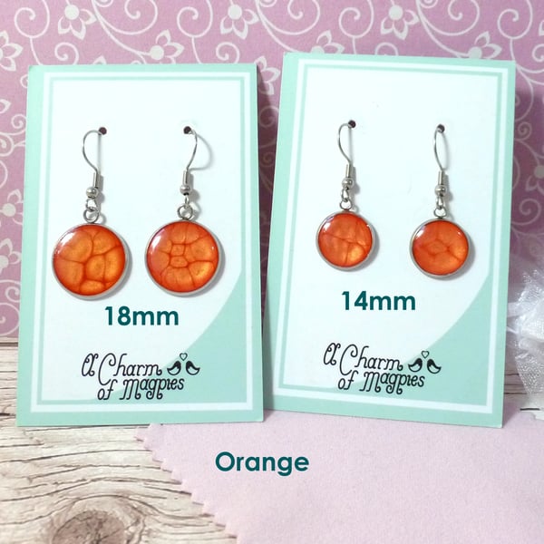 Colourful orange dangle earrings, bright drop earrings for women
