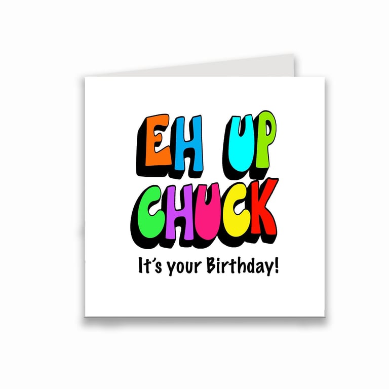 Eh up birthday cardwith colourful typography