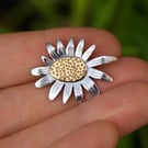 Daisy Lapel Pin - Handmade Sterling silver badge brooch